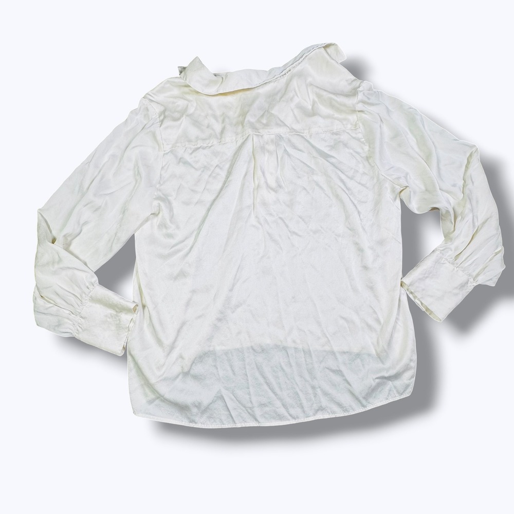 Y2K 90s Style Antonio Melani Cream Stretch Silk Button Up Blouse XL Old Money - Picture 2 of 7
